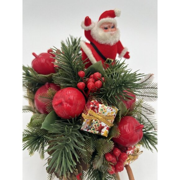 Vintage BoHo Kitsch Floral Christmas Holiday Arrangement in Wicker Sleigh - Picture 3 of 7